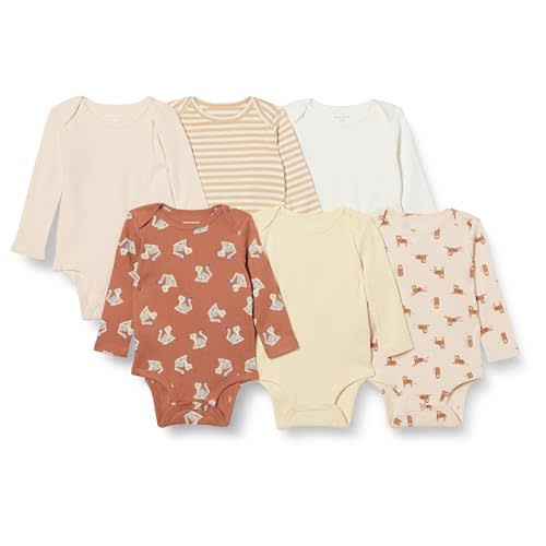 Amazon Essentials Unisex Babies' Long-Sleeve Bodysuits, Pack of 6