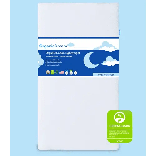 Organic Dream Crib and Toddler Mattress - 100% Breathable Proven to Reduce Suffocation Risk, 100% Washable Cover, Baby + Toddler Bed, GREENGUARD Certified, Hypoallergenic - Deluxe 5"- White