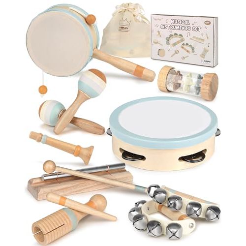 Musical Instruments - Toys for 1 Year Old Boy Gifts, Wooden Montessori Toy for Babies 6-12-18 Months, Christmas Birthday Gifts for One Year Old Girls Preschool Learning, Baby Drum Set for Toddlers 1-3