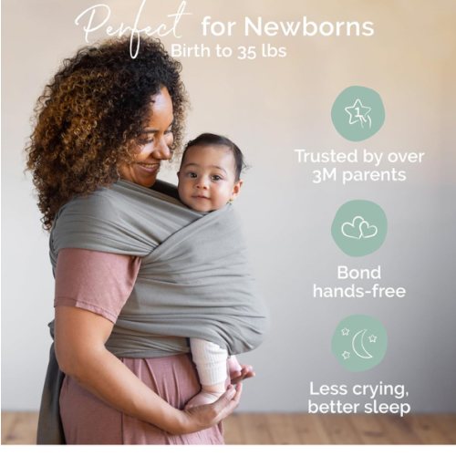 Boba Baby Wrap Carrier - Original Baby Carrier Wrap, Baby Sling for Newborns - Baby Wearing Essentials - Hands-Free Newborn Wrap Swaddle Holder, Newborn to Toddler Infant Baby Sling, 7-35 lbs (Grey)