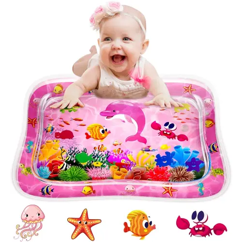 ZMLM Baby Tummy Time Water Mat for Babies, Baby Toys Gifts for Newborn Infant 3 6 9 12 Month Baby Boy Girl Easter Basket Stuffers Inflatable Activity Play Sensory Mat Toddler(Pink)