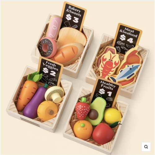 Tiny Land® Play Kitchen Accessories – Wooden Play Food for Play Kitchen: Pretend Cooking Set for Kids