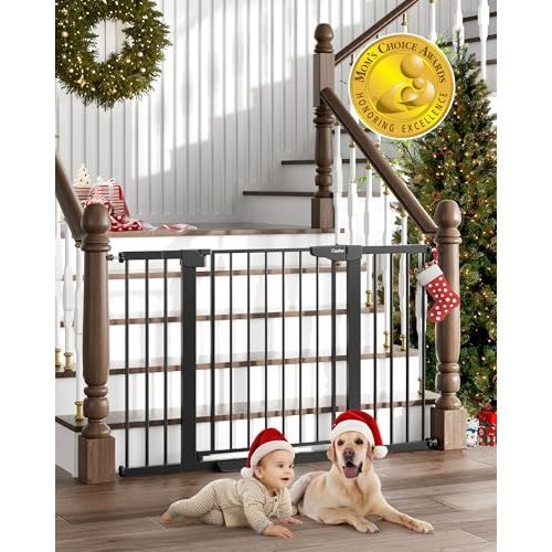 Cumbor 29.7-51.5" Baby Gate Extra Wide, Safety Dog Gate for Stairs Easy Walk Thru Auto Close Pet Gates for The House, Doorways, Child Gate Includes 4 Wall Cups, Black-Mom's Choice Awards Winner