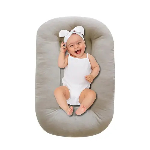 Baby Lounger 0-18 Months, Baby Lounger for Newborn, Soft Organic Cotton Breathable Lounger for Infants (Grey Baby Lounger)