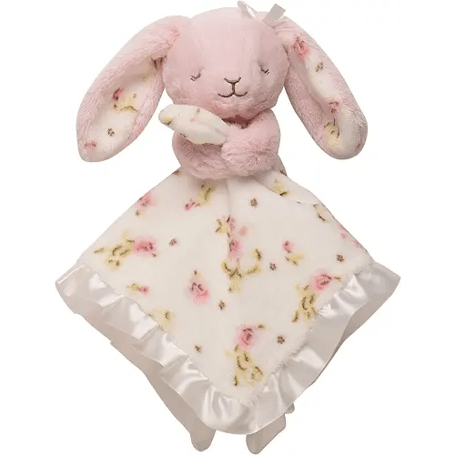 Little Me Plush Rattle Baby Snuggle Blanket with Embroidery and Satin, Bunny (15 inch)