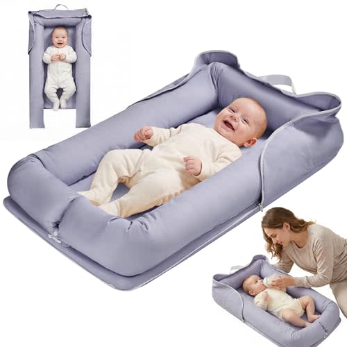 Baby Lounger for Newborn, Breathable and Soft Baby Lounger Pillow, Portable Infant Lounger with Removable Cover, Adjustable Lounger for Baby 0-12 Months, Tummy Time Baby Lounger for Home and Travel