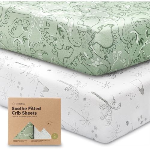 KeaBabies 2-Pack Organic Crib Sheets for Boys, Girls - 52x28 Fitted Crib Mattress Sheet Neutral, Breathable Jersey Cotton Cover for Baby Bed, Toddler Mattress, Soft & Cute Prints (DinoDood)