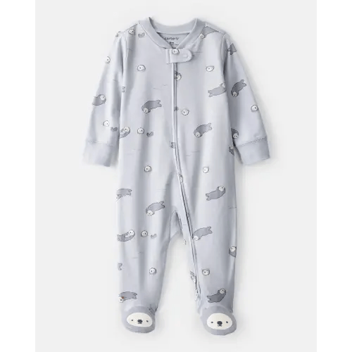 Baby Otter Print 100% Cotton Long-Sleeve Snug Fit Sleep & Play Pajamas - Blue | Carter's