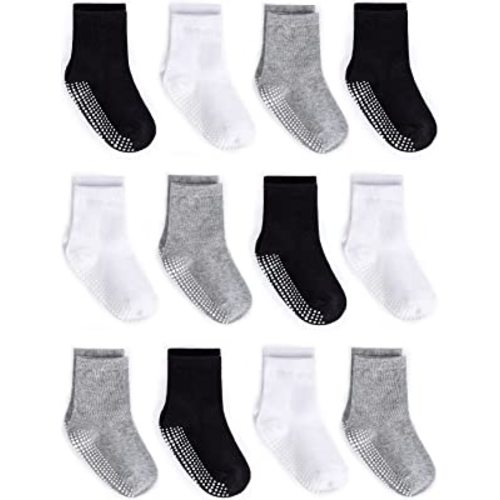Zaples Grip Crew Socks with Non Slip/Anti Skid Soles for Baby Infants Toddlers Kids Boys Girls