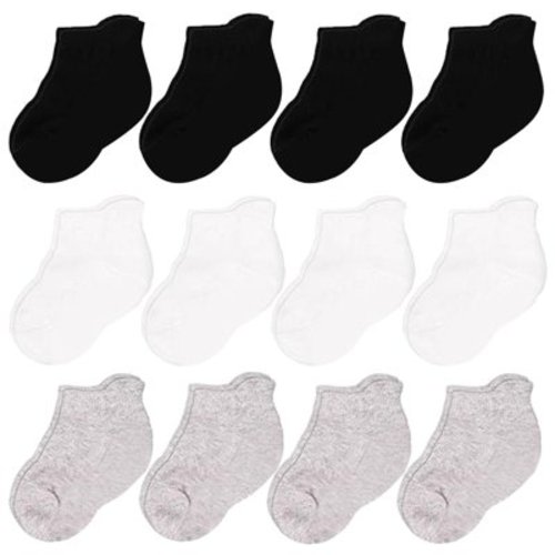 CozyWay Baby Socks Ankle Comfy Cotton Socks For Girls and Boys Babies No Show Infant - 0-6 Months Unisex Black, Gray, White - 12 Pack