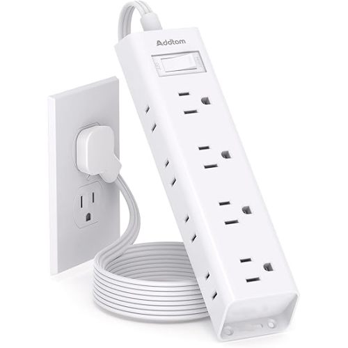 Flat Plug Power Strip, Ultra Thin Flat Extension Cord - Addtam 12 Widely AC 3 Sides Multiple Outlets, 5Ft, 1050J Surge Protector, Wall Mount, Desk Charging Station for Home Office Dorm Room Essentials
