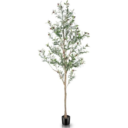 LYERSE 6ft Artificial Olive Tree Tall Fake Potted Olive Silk Tree with Planter Large Faux Olive Branches and Fruits Artificial Tree for Office House Living Room Home Decor
