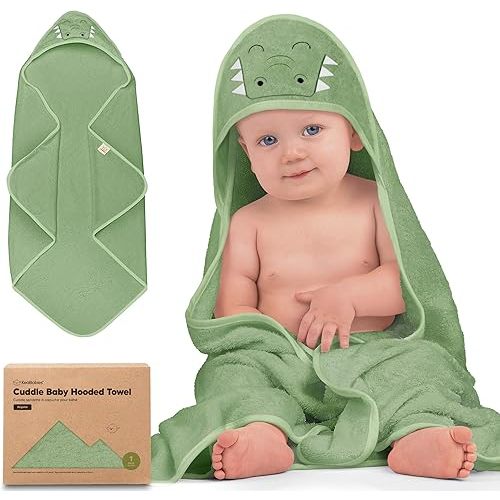 KeaBabies Hooded Baby Towel for Newborn, Baby Bath Towels(Alligator, 35x35)