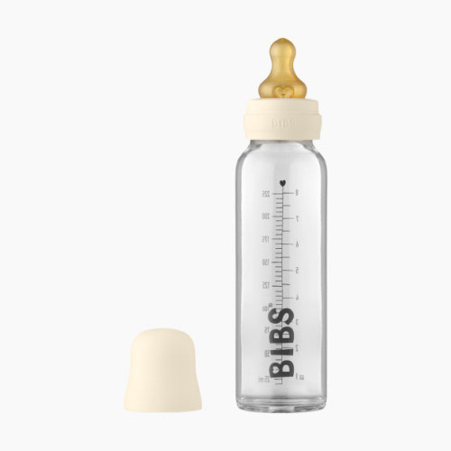 BIBS Baby Glass Bottle Complete Set with Natural Rubber Nipple - Ivory, 8 Oz