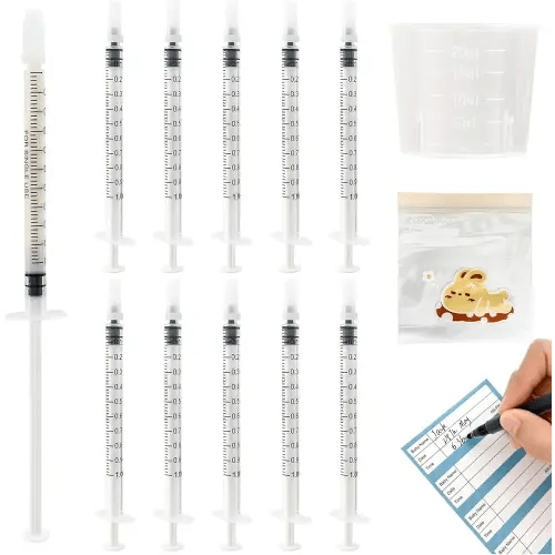 50 Sets 1mL Colostrum Syringes with Caps, Colostrum Collector Kit Include 50pcs 1mL Sterile Syringes, 1 Measuring Cup, 5 Storage Bags, 50 Labels