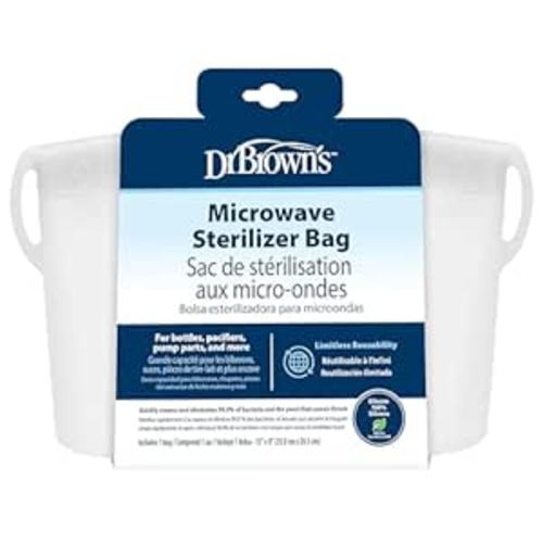 Dr. Brown's Microwave Steam Sterilizer Bag for Baby Bottles, Breast Pump Parts & Other Toddler Accessories, 100% Silicone, Reusable Sterilizing Bag