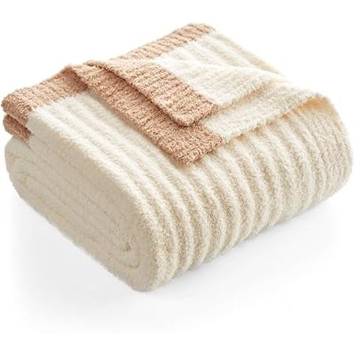 Snuggle Sac Buttery Soft Throw Blanket for Couch, Winter Fluffy Cozy Soft Throws Dupes for All Season, Reversible Warm Microfiber Fuzzy Blankets for Couch, Sofa, Bed, Travel, Cream, 50x60 inches
