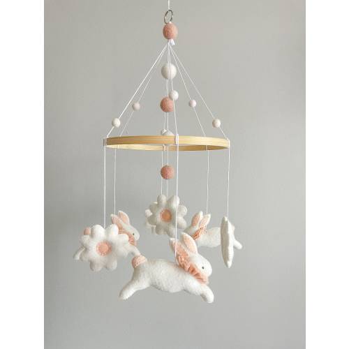 Bunny felt baby mobile, Mobile with bunnies, Bunny nursery decor, Bunny baby decor, Bunny crib decor,Bunny theme mobile,Bunny nursery mobile
