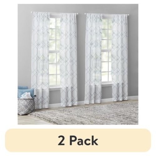 (2 pack) Mainstays Modern Geometric Rod Pocket Sheer Curtains, Set of 4, Blue, 28" W x 84" L