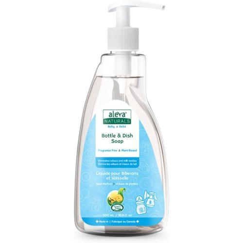 Aleva Naturals Hypoallergenic Bottle and Dishwash Liquid, Plant-Based & Fragrance-Free Formula, Dish Soap to Clean Baby Feeding Cups, Breast Pumps - 500 ml, 16.91 Fl Oz