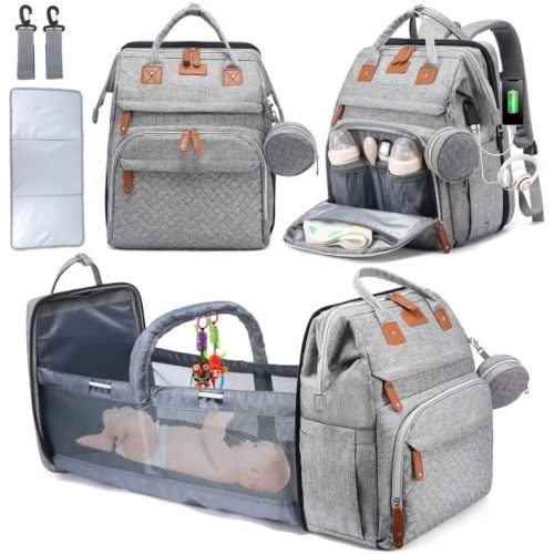 Diaper Bag Backpack with Baby Changing Station – Baby Bag Backpack Includes Reusable Wipes Bag, Pacifier Case, & Mosquito Net – Travel Diaper Bag, USB Charging Port, Large Capacity for Boys & Girls