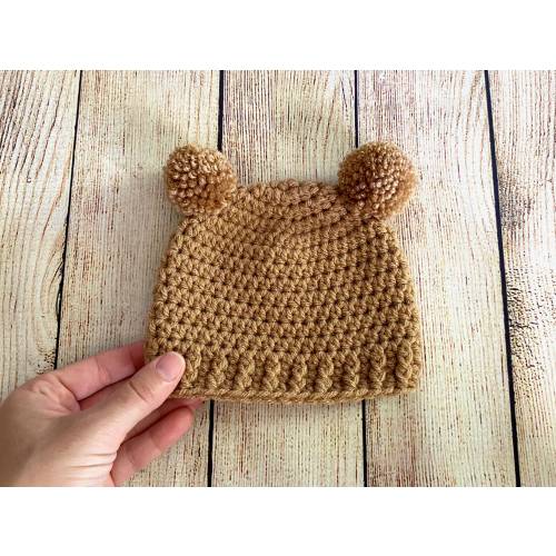 Brown baby bear hat 65 colors winter hospital beanie for boy or girl fall coming home outfit shower gift gender neutral mini pom photo prop