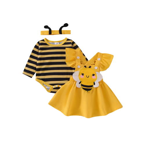 Qtinghua Toddler Girl Halloween Outfits Long Sleeve Romper one-piece Bee/Ladybug Suspender Skirt Dress My First Halloween Baby Girl Outfit