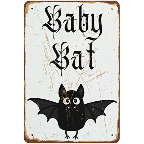 Goth Baby Bat Art Print - Nursery and Bedroom Decor - Novelty Tin Metal Sign Plaque for Bar, Pub, Vintage Retro Wall, Home, Group, Porch - 8x12 Inch