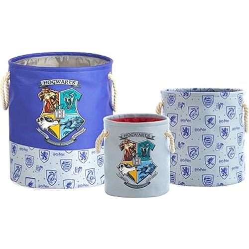 Idea Nuova Harry Potter 3 Piece Multi Size Fabric Nestable Toy Storage Basket Set, with Rope Carry Handles
