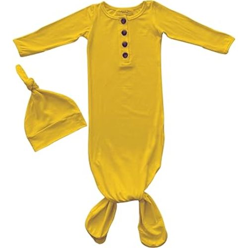 Newborn Baby Boys Girls Knotted Gown Hat Set Soft Viscose from Bamboo Infant Sleeper Baby Sleep Gown with Mittens