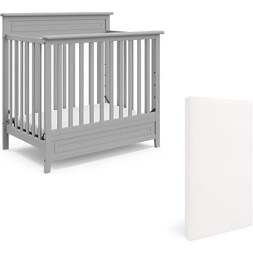 STORKCRAFT Petal 4-in-1 Convertible Mini Crib (Pebble Gray) – GREENGUARD Gold Certified, Converts to Daybed and Twin-Size Bed, Includes Bonus 2.75-inch Mini Crib Mattress