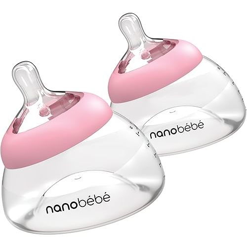 Nanobebe Breastmilk Bottle, Breastfeeding Newborn Breast Like, Anti Colic, Perfect Latch, Preserves Breast Milk nutrients, Twin-Pack Pink