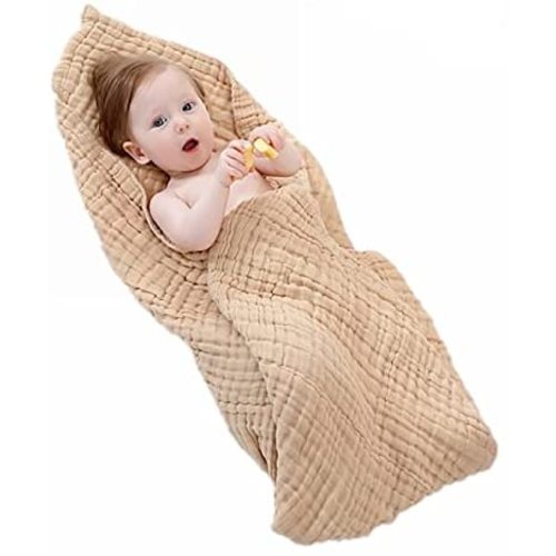 Muslin Bath Towels, Super Soft 100%Cotton Receiving Blanket for Baby's Delicate Skin,2Pack 41.3 X41.3 Inches Swaddle Blanket,Lightweight Soft Breathable Throw Blanket Gauze Blanket, Light Tan11