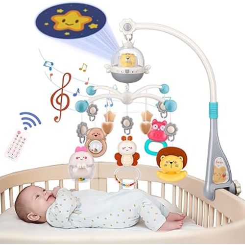 nicknack Baby Crib Mobile with Music and Light, Musical Nursery Mobile for Infants Newborn Gift 0-12 Months, Babies Bassinet Mobile with Remote Control