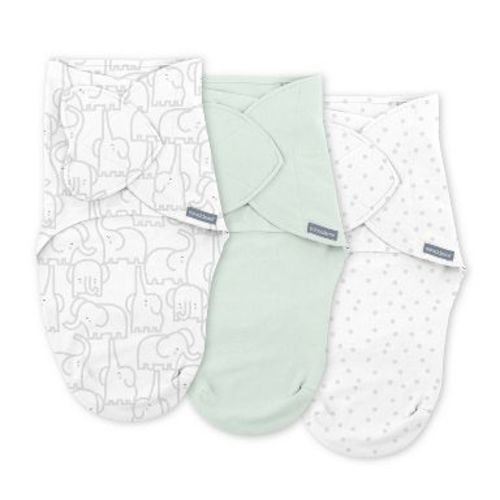 SwaddleMe by Ingenuity Monogram Collection Swaddle Wrap, for Ages 0-3 Month - Elephant Dance - 3pk