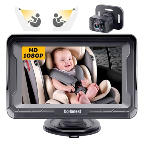 DoHonest Baby Car Camera HD 1080P - Rear-Facing Car Baby Monitor with Night Vision, Adjustable View Angle, Easy Setup, Anti-Glare Display, Safety for Kids & Infants