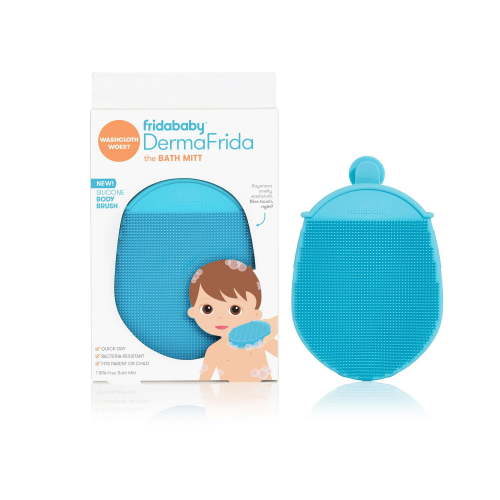 Frida Baby - DermaFrida The Bath Mitt - Baby Infant Toddler Antibacterial Silicone Bath Mitt, Body Bath Brush, Quick Drying Toddler Silicone Body Bath Brush Quick-Dry, Bacteria-Resistant Replacement to Kids Washcloth Exfoliating Mitt Fits
