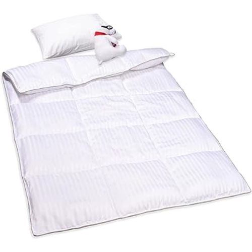 ZPECC Kids Toddler Blanket - 39" x 47" Comforter for Boy and Girls,Child Quilt for Crib Bed, Stroller, Cot, Daycare, Travel, White Stripe