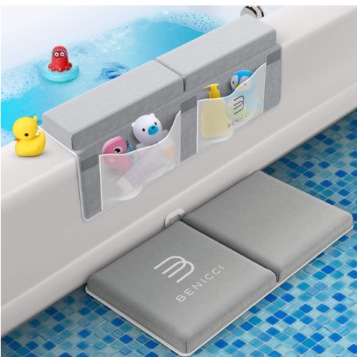 Comfortable Bath Kneeler and Elbow Kneeling Rest Pad for Baby Bathing Parents - Painless Foam Mat with Toy Organizer Pockets - Quick Drying, Foldable, Non-Slip for Baby and Toddler Bathing