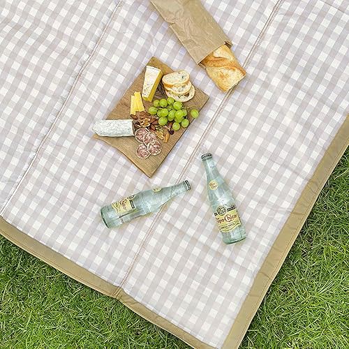 Little Unicorn 5'x5' Outdoor Family Picnic & Beach Blanket | Durable & Water-Resistant Fabric | (Beige Buffalo Check)