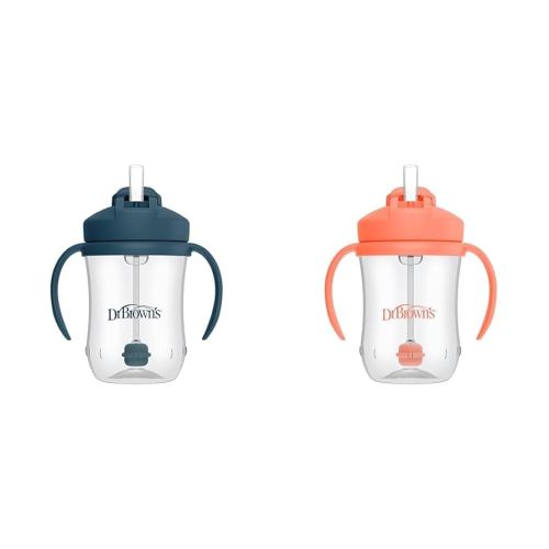 Dr. Brown's Milestones Baby’s First Straw Cup, Training Cup with Weighted Straw, Dark Blue, 6m Milestones Baby’s First Straw Cup, Training Cup with Weighted Straw, Coral, 6m+