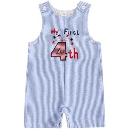 YINGISFITM My First 4th of July Baby Boy Girl Outfit Newborn Sleeveless American Flag Overalls Romper Cute Summer Clothes