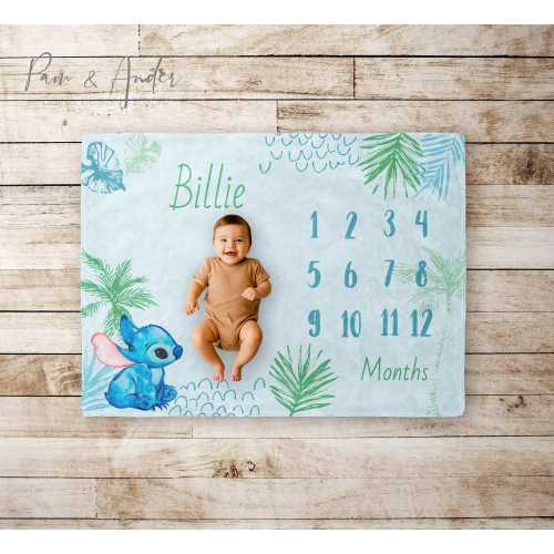 Stitch Baby Boy Milestone Blanket, Baby Boy Personalized Blanket, Baby Shower Gift, Baby Boy Gift, Newborn Gift, Personalized Baby Blanket