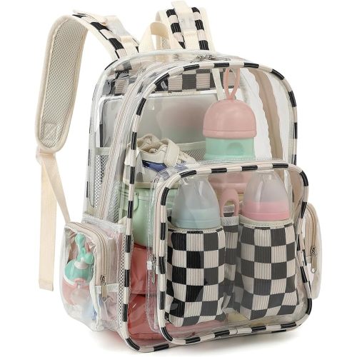 Clear Baby Diaper Bag Backpack for Mom, Large Capacity Travel Nappy Bag for Boys & Girls with Stroller Straps (Corduroy Checkered Black)