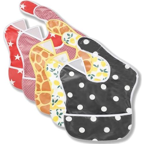 TSD Baby Bibs Waterproof Feeding Bibs 5pack Adjustable Mealtime Poctet Bib for Newborn Toddler Infant Easy Clean Durable Baby Essentials Shower Gift