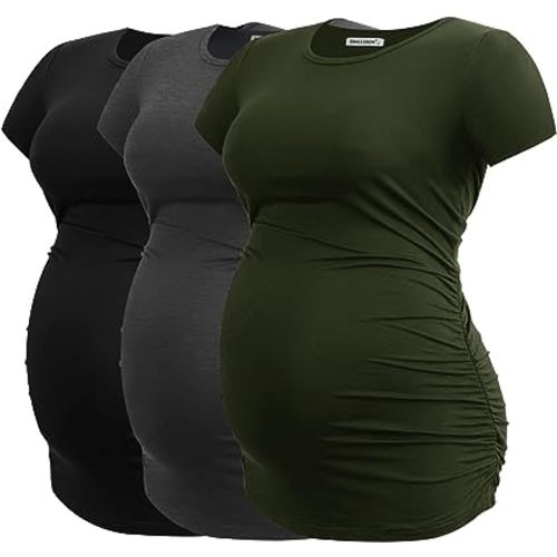 Smallshow Women's Maternity Tops Side Ruched Tunic T-Shirt Pregnancy Clothes