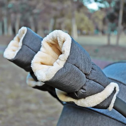 Orzbow Faux Sheepskin Gloves for Stroller, Universal Winter Anti-Freeze Stroller Mittens, Waterproof Warm Extra Thick HandMuff for Stroller Accessories, Dark Grey