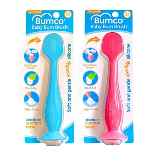 Baby Bum Brush, Original Diaper Rash Cream Applicator, Soft Flexible Silicone Brush, Unique Gift, 2-Pack (Blue + Pink)