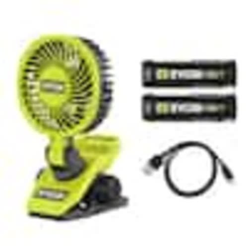 RYOBI USB Lithium Clamp Fan Kit with 2.0 Ah USB Lithium Battery, Charging Cable, and Extra USB Lithium 3.0 Ah Battery FVF51K-FVB03