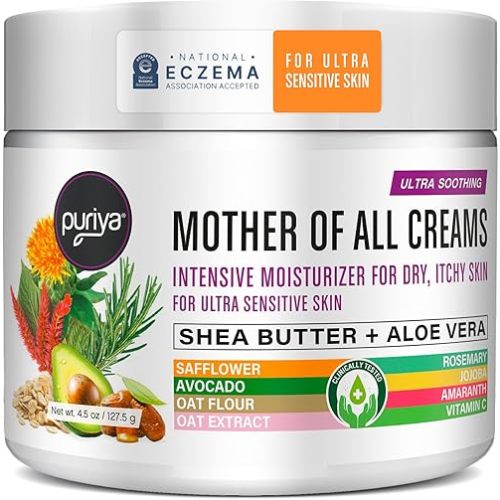 Puriya National Eczema Association Accepted Cream 4.5 oz, Dry Itchy Skin Relief, Colloidal Oatmeal Lotion, For Kids, Adults, Face, Hands, Mother of All Creams, Plant-Based Hydration,No Fragrance Added